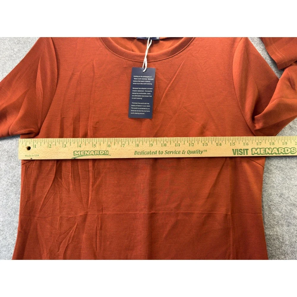 Sampeel Shift Dress Womens Medium Rust Orange Long Sleeve Crew Neck Side Slit